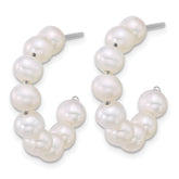 Sterling Silver Rhodium-plated 5-6mm Semi-Round White Freshwater Cultured Pearl C-Hoop Post Earrings